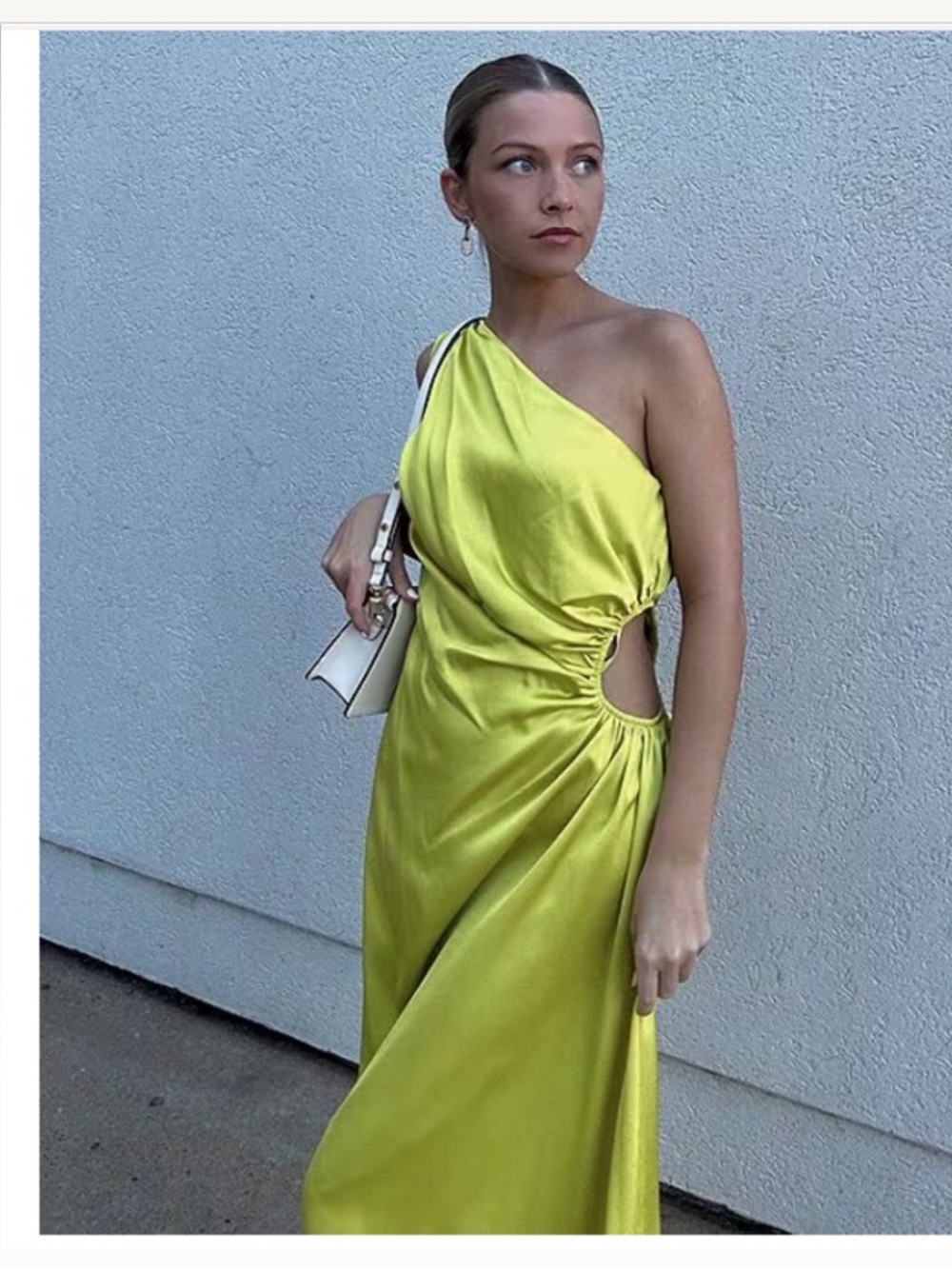 NWT Gianni Bini Astrid Hammered Satin One Shoulder Asymmetrical Hem A-Line Dress - Picture 2 of 6